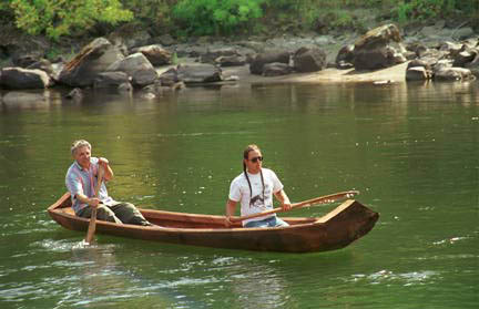 A photo of a Rogue River redwood dugout canoe
